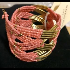 Peach/Pink & Golden Brass Cuff Bracelet